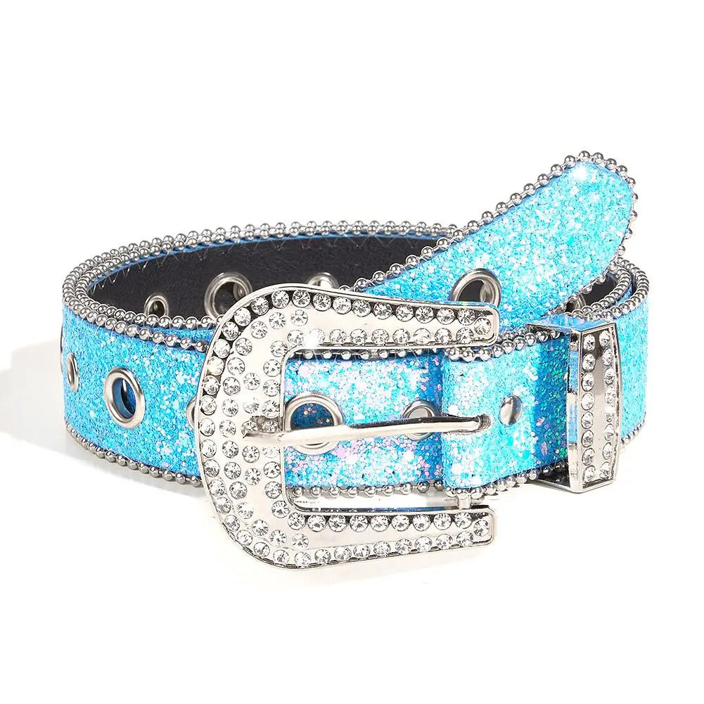Glamorous New Goth Rhinestone PU Leather Belts - Unisex Fashion for Jeans with Western Cowboy Y2K Edge