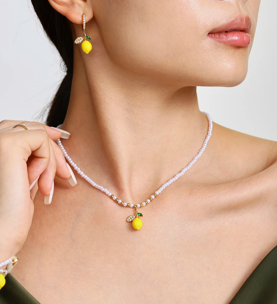 Shell Beads Bracelet With Multi Lemon Charms For Women Handmade Beaded Bracelets Matching Earrings Necklace Cute Jewelry Sets