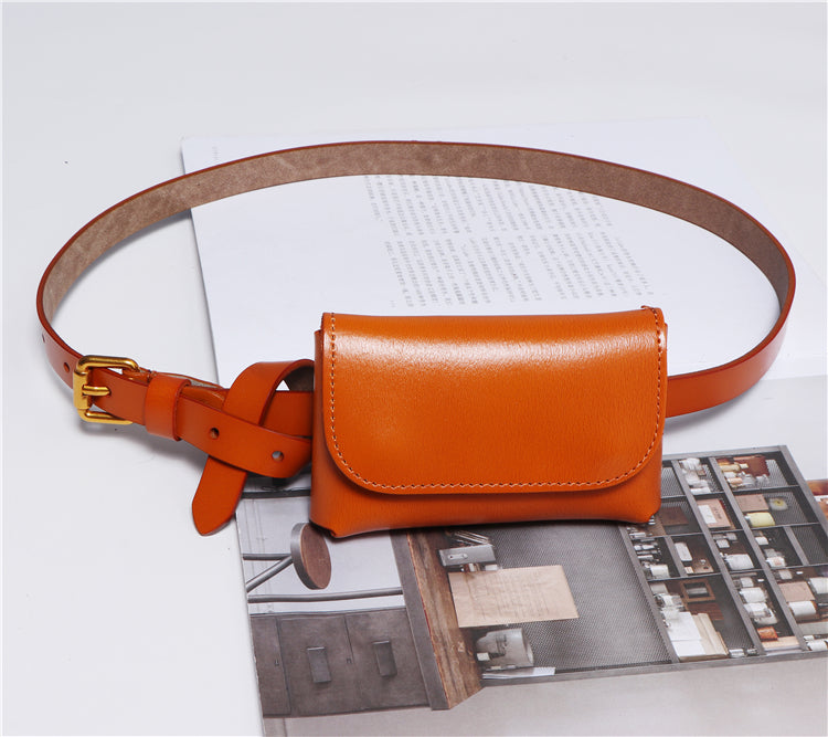 Genuine Leather Women's Thin Waistband Small Girdle Bag With Belt Korean Simple All-Match Decorative Dress Jeans Waist Belt