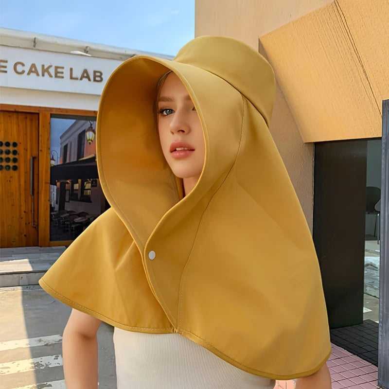 Full face sun protection large brim shawl sun hat women's neck protection integrated UV protection face covering fisherman's hat