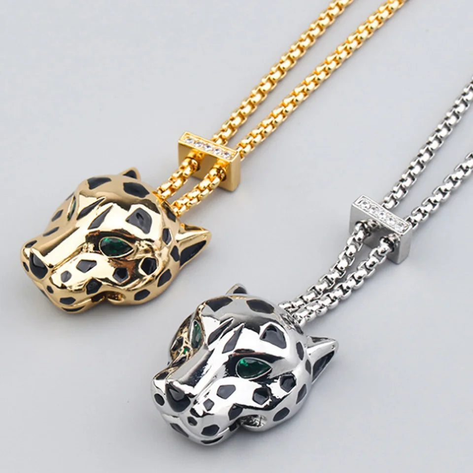 Zlxgirl Green Eye Jet leopard pendant with Earrings Jewelry Set AAA micro pave cubic zircon copper necklace sets fashion jewelry