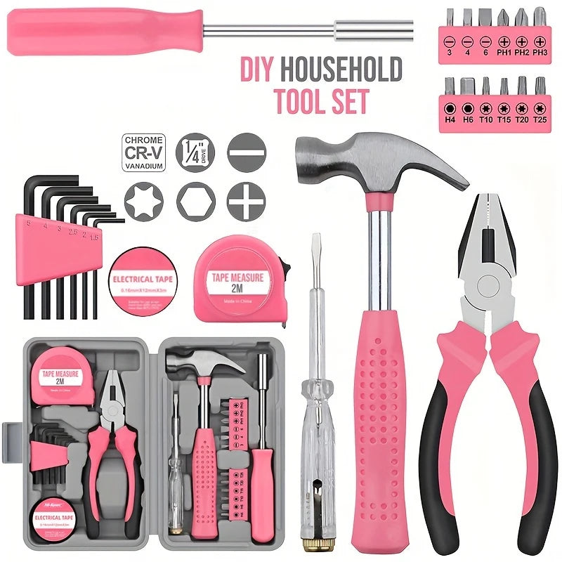 Pink Home Repair Tool Kit - Ideal for DIY Projects & Emergency Car Maintenance - Perfect Christmas Gift for Women, DIY Tool Kit
