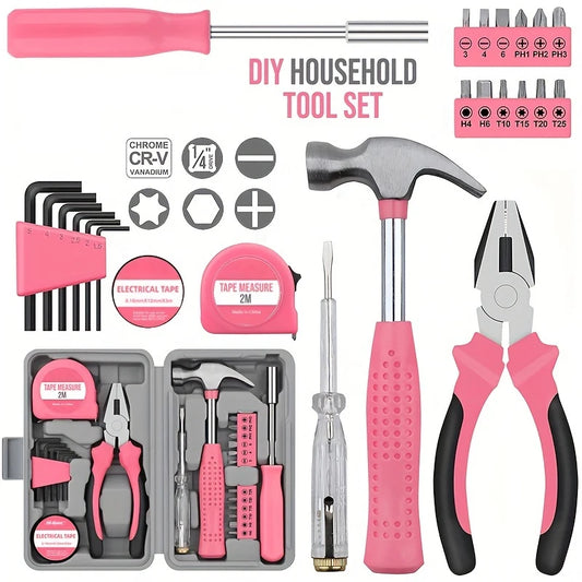 Pink Home Repair Tool Kit - Ideal for DIY Projects & Emergency Car Maintenance - Perfect Christmas Gift for Women, DIY Tool Kit