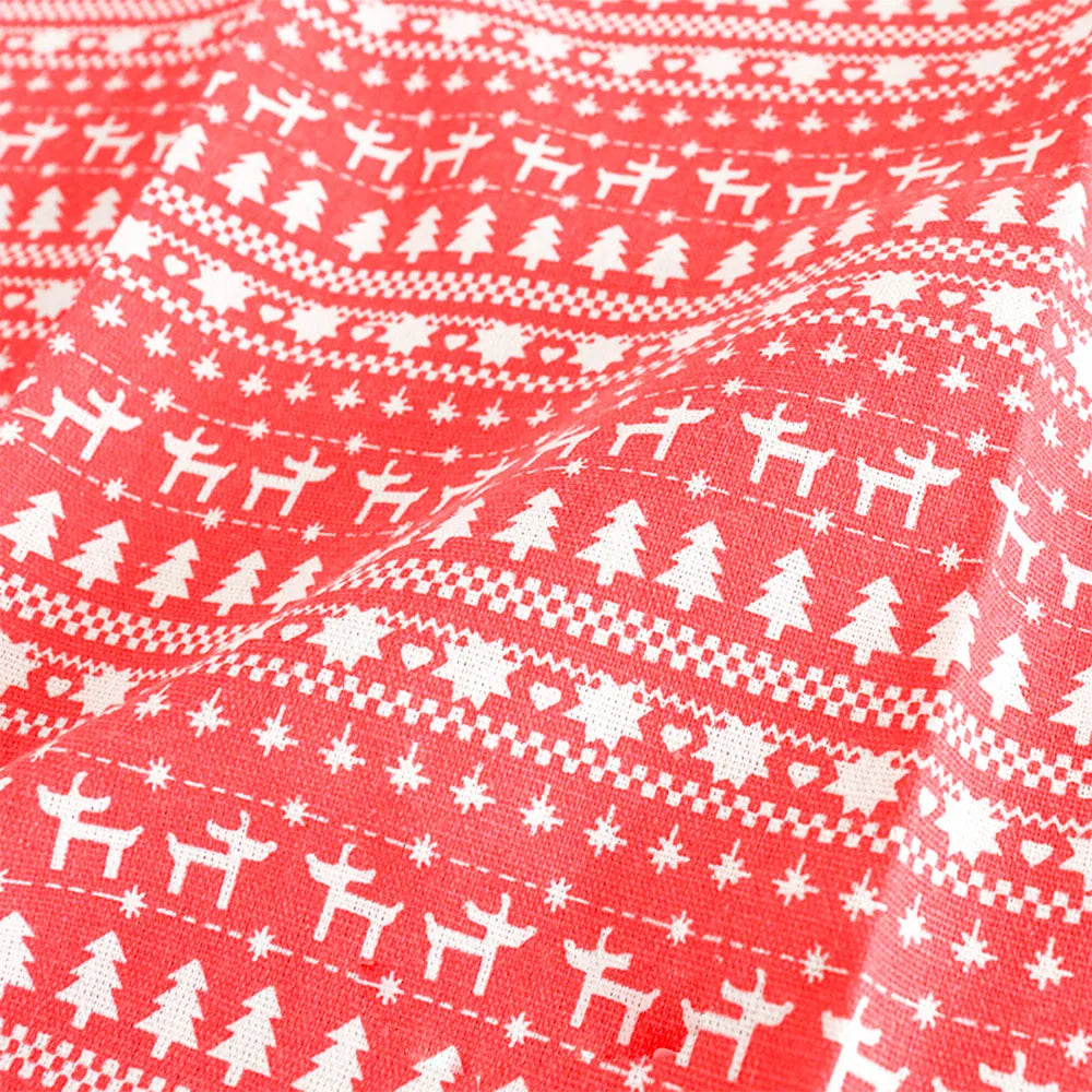 45x145cm Elk Snowflake Printed Linen Cotton Fabric Wrinkle-Resistant for Doll Clothes DIY Quit Sewing Kits Christmas Gift Craft