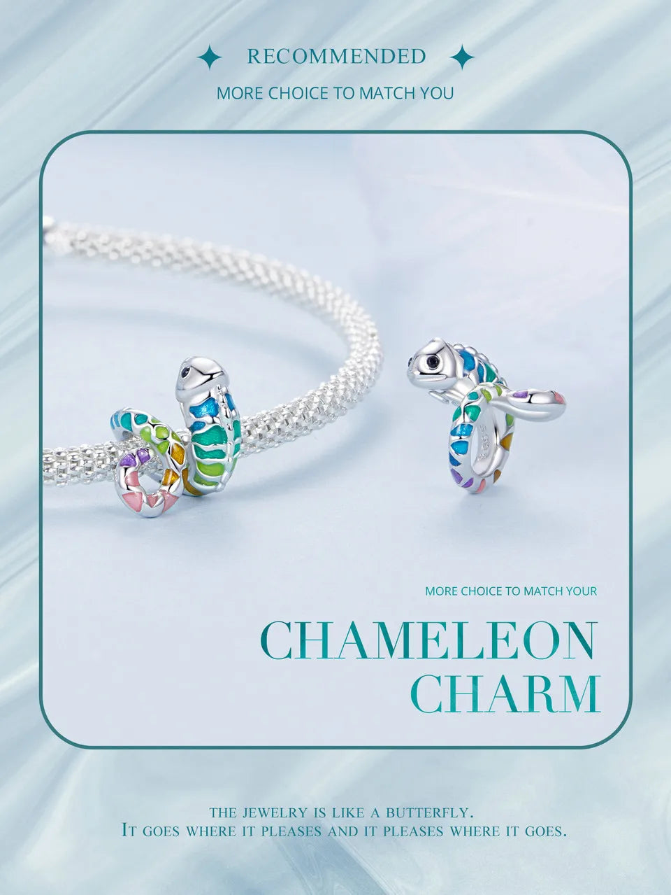 WOSTU Real 925 Sterling Silver Rainbow Color Chameleon Charms Animal Bead Fit Original Bracelet DIY Necklace Jewelry Making Gift