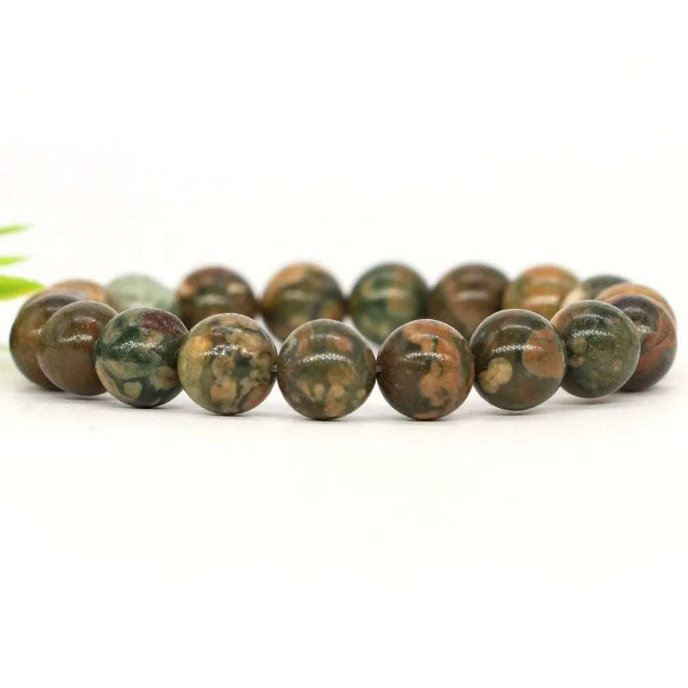 Women Men Bracelet Natural Rainforest Jasper Crystal Round Beads Wrist Chain Chakra Healing Energy Stretch Charm Strand Jewelry
