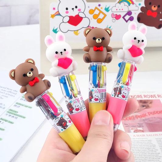 4 pcs/lot Cartoon Love Rabbit Bear 4 Colors Ballpoint Pen Mini Korean Stationery Pens For Writing Cute School Office Supply