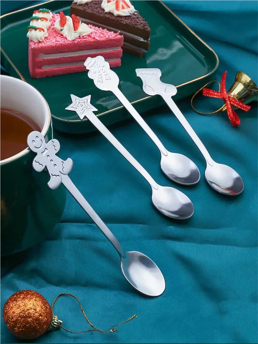 Christmas Gift Elk Christmas Tree Dessert Spoon Cutlery Spoon Set Fruit Coffee Spoon Cutlery Wed Christmas Gift