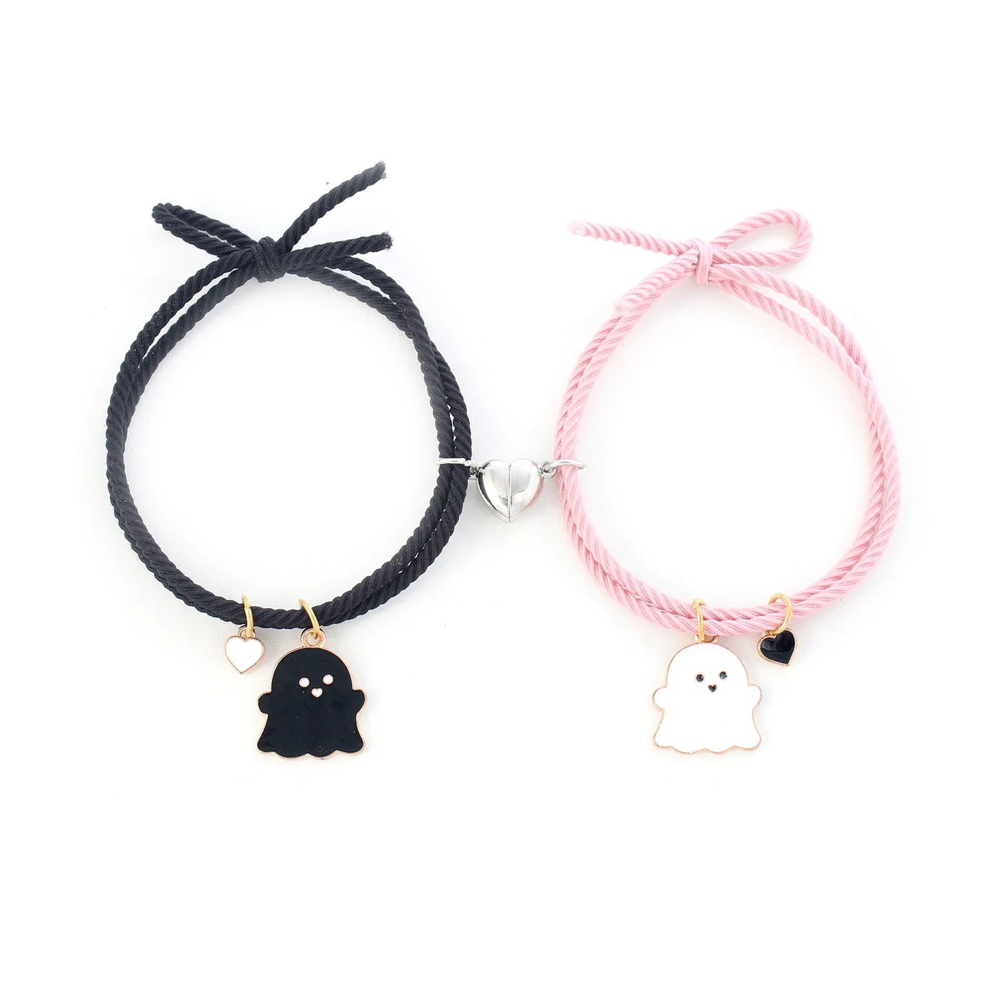 Halloween 2Pcs/Set Ghost Braided Bracelet For Lovers Long Distance Heart Magnet Couple Bracelets Friendship Fashion Jewelry Gift