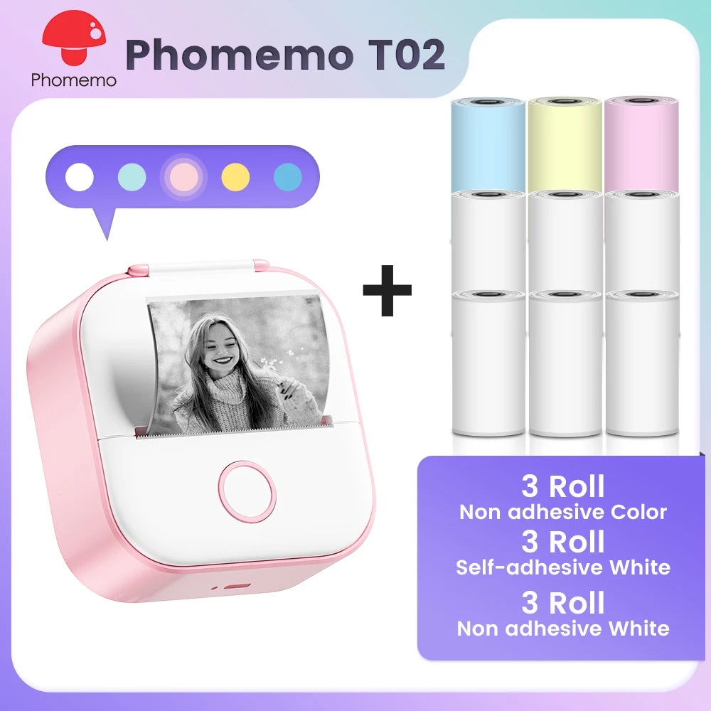 Phomemo T02 Pocket Printer Mini Portable Label Maker Self-adhesive Sticker mini impresora portatil impresora etiqueta adhesivas