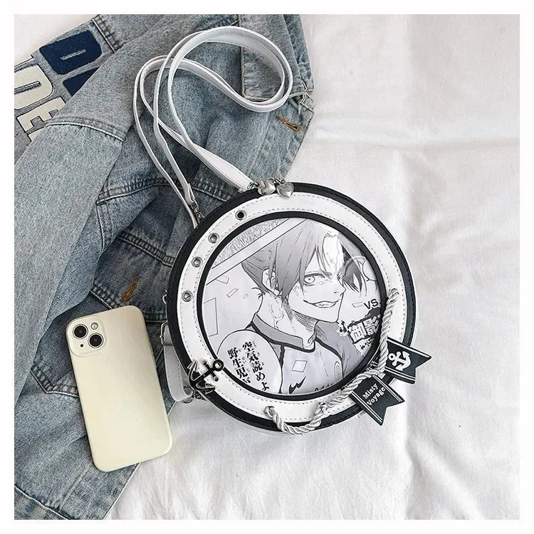 Y2K Cute Nautical Theme Ita Bag Kawaii Girl Transparent Shoulder Bag DIY Display Backpack Students Round Messenger Crossbody Bag