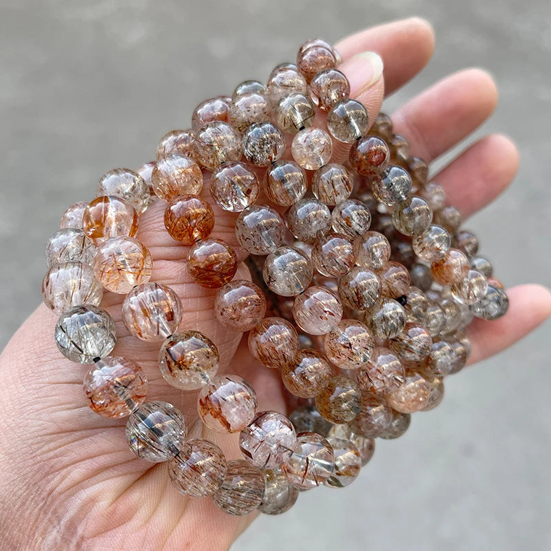 Natural Black Golden Super Seven Quartz Crystal Bead Bracelets Women Fashion Reiki Healing Energy Gemstone Bangles Wrist Jewelry