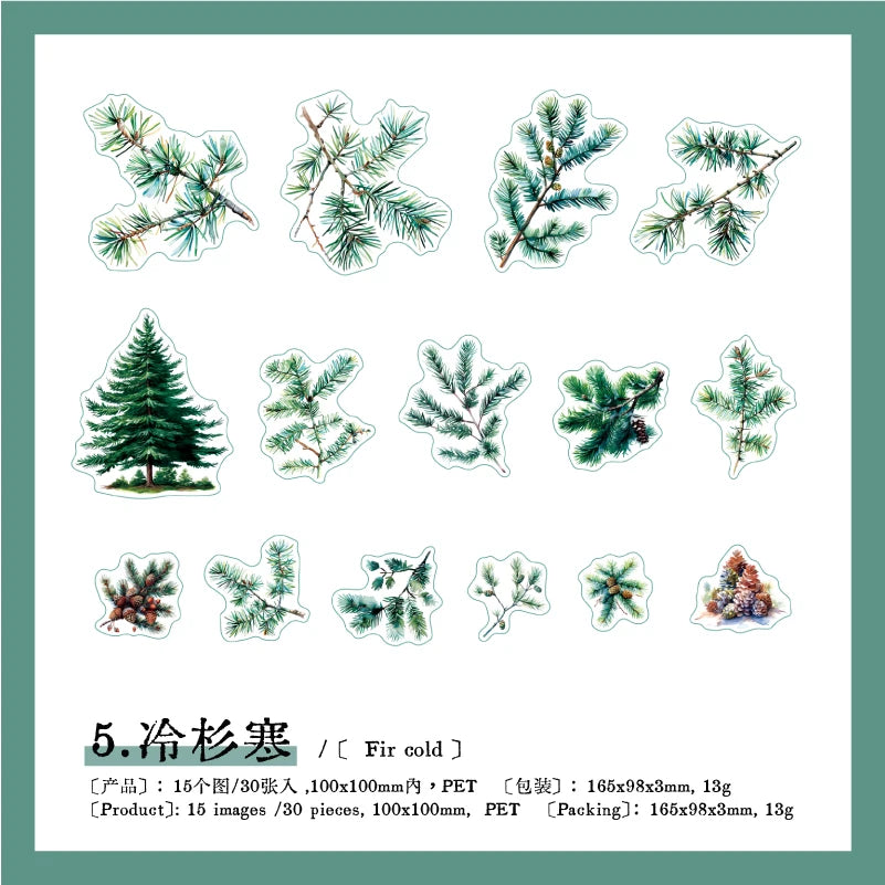 30pcs Plants Flowers Branches leaves Decorative PVC Stickers Scrapbooking Label Diary Stationery Album Phone Cup Journal Planner
