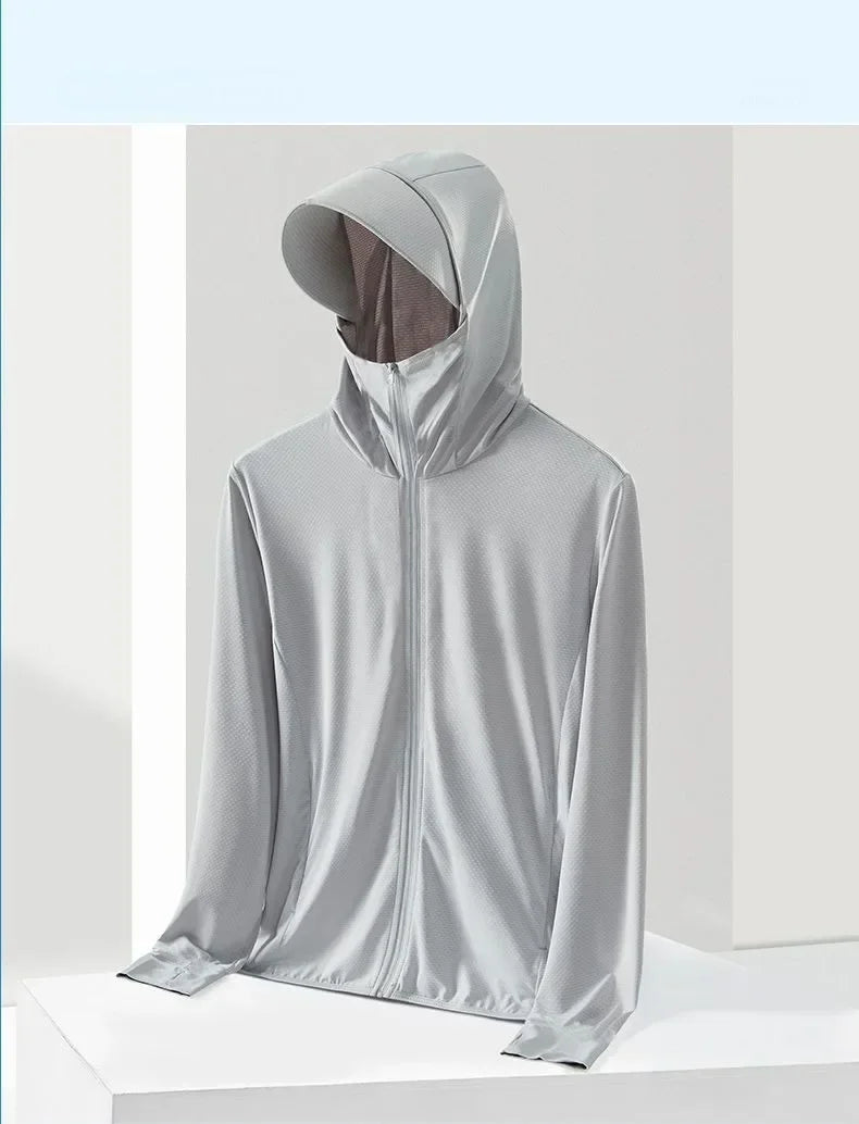 UPF 50+ Sunscreen Jacket for Men -Waterproof Hooded Windbreaker for Summer Fishing and Hunting Quick Dry Sun Protection Clothing