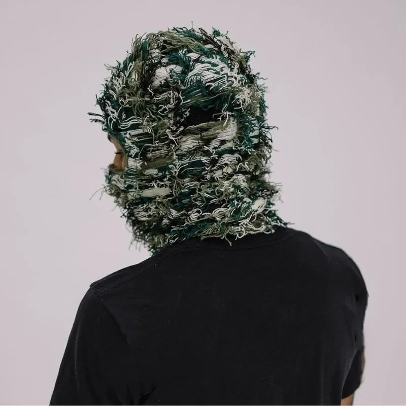 Hip Hop Balaclava Distressed Knitted Caps Full Face Ski Mask Women Outdoor Fleece Fuzzy Ski Balaclava Beanies Men Hat