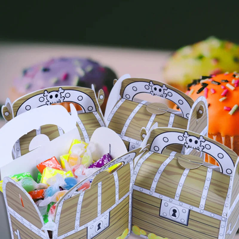 6/12pc Pirate Treasure Boxes Candy Goodie Box kids Halloween Party Favor DIY Treasure Gift Box Pirate Theme Birthday Party decor