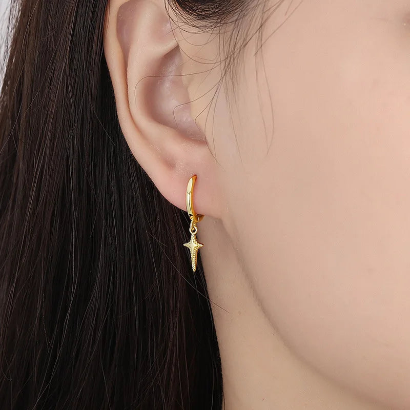 925 Sterling Silver Minimalist Jesus Cross Pendant Earrings Gold/Silver  Hoop Earrings Fashion Wedding Party Earrings Jewelry