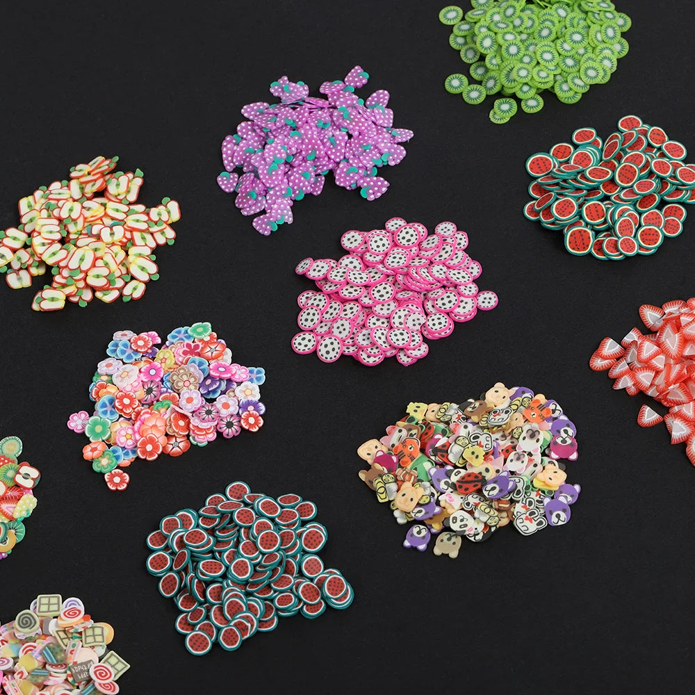 1000pcs 2000pcs Mix Fruit Soft Clay Slime Animal Flower Slice Resin Filler for Nail Art Epoxy Mold DIY Craft Making Wholesale