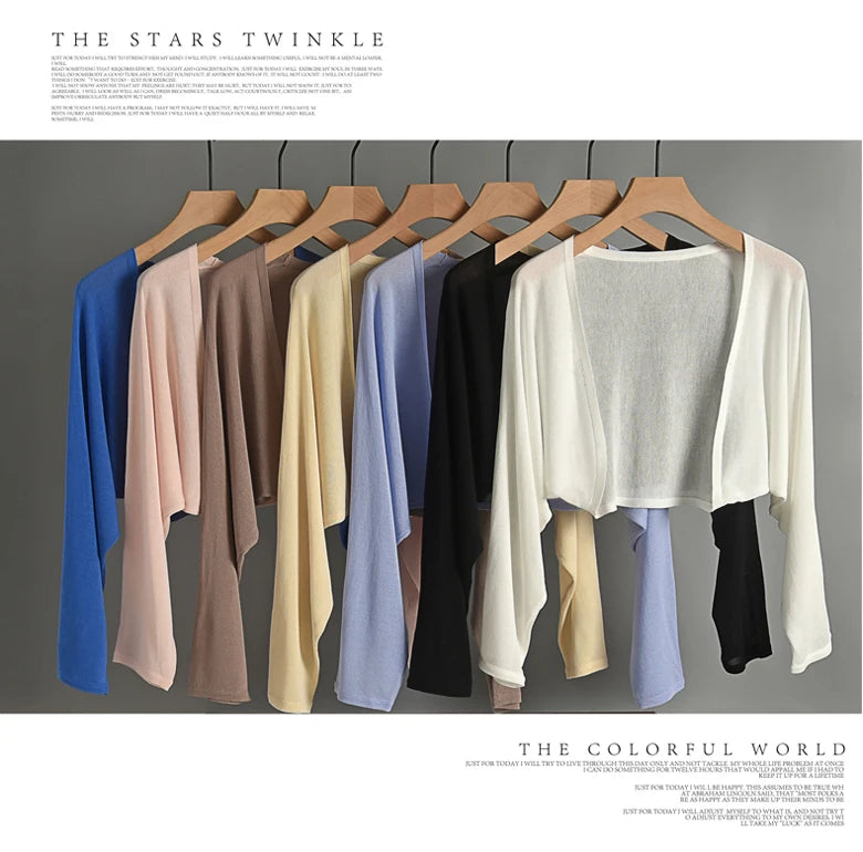 Ice Silk Sun Protection Cover Ups Women Long Sleeve Knitted Shawl Thin Summer Relax Cardigan Cape Outerwear Shirt Loose Freesize