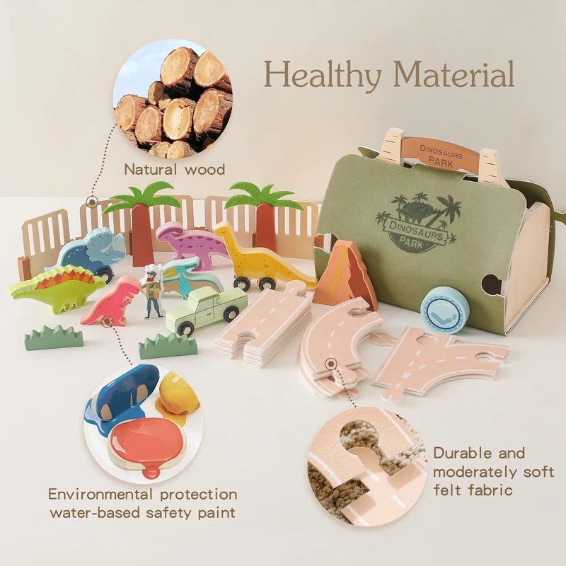 Children Montessori Wooden Toys Dinosaur Car Animal Park Barn Toy Wooden Stacking Game Kid Educational Toy Christmas Gift