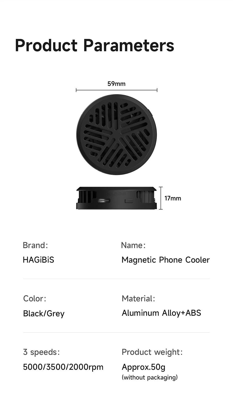 Hagibis Magnetic Cell Phone Cooler Universal Cooling Fan Mobile Phone Radiator for iPhone 15 Pro Black Shark Gaming Live Stream