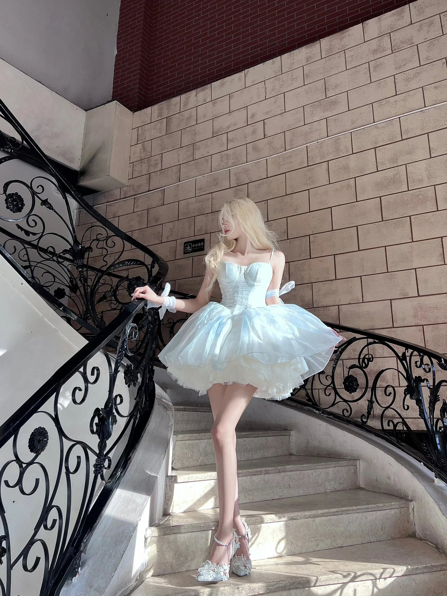 French Style Flower Wedding Dress Lolita Sweet Girl Women Fairy Tube Top Sling Dress with Long Cardigan Birthday Princess Dress