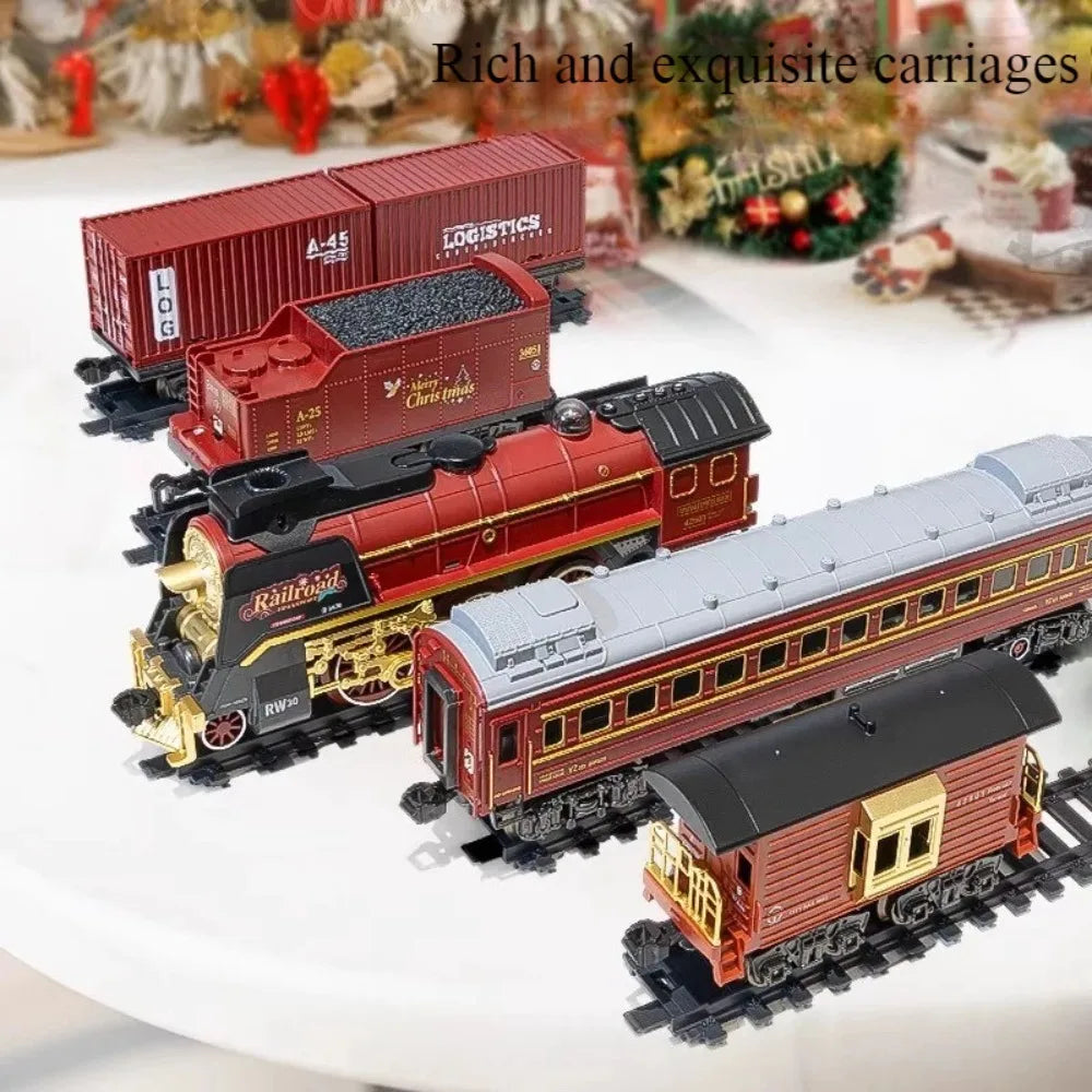 Classical Christmas Remote Control Train Toy Steam Track Sound and Light Christmas Gift Toy