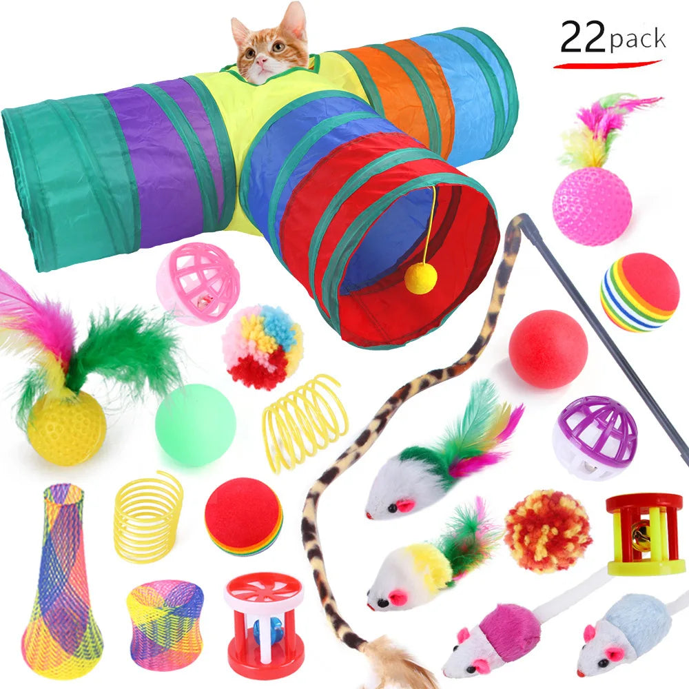 Cat Toy Mouse Shape Ball Foldable Cats Play Tunnel Chat Funny Cat Tent Simulation Fish Combination Set Kitten Supplie Accessorie