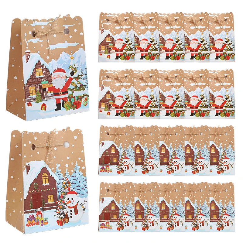5-30Pcs Christmas Gift Box with rope Cartoon Santa Claus Candy Cookies Packaging Bag Christmas Party Home Decor New Year 2026