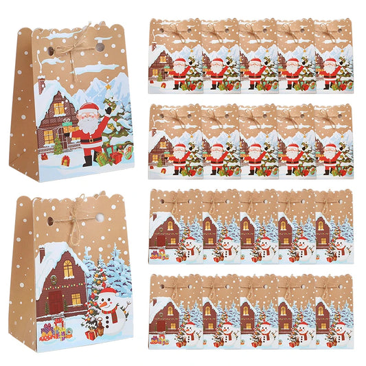 5-30Pcs Christmas Gift Box with rope Cartoon Santa Claus Candy Cookies Packaging Bag Christmas Party Home Decor New Year 2026