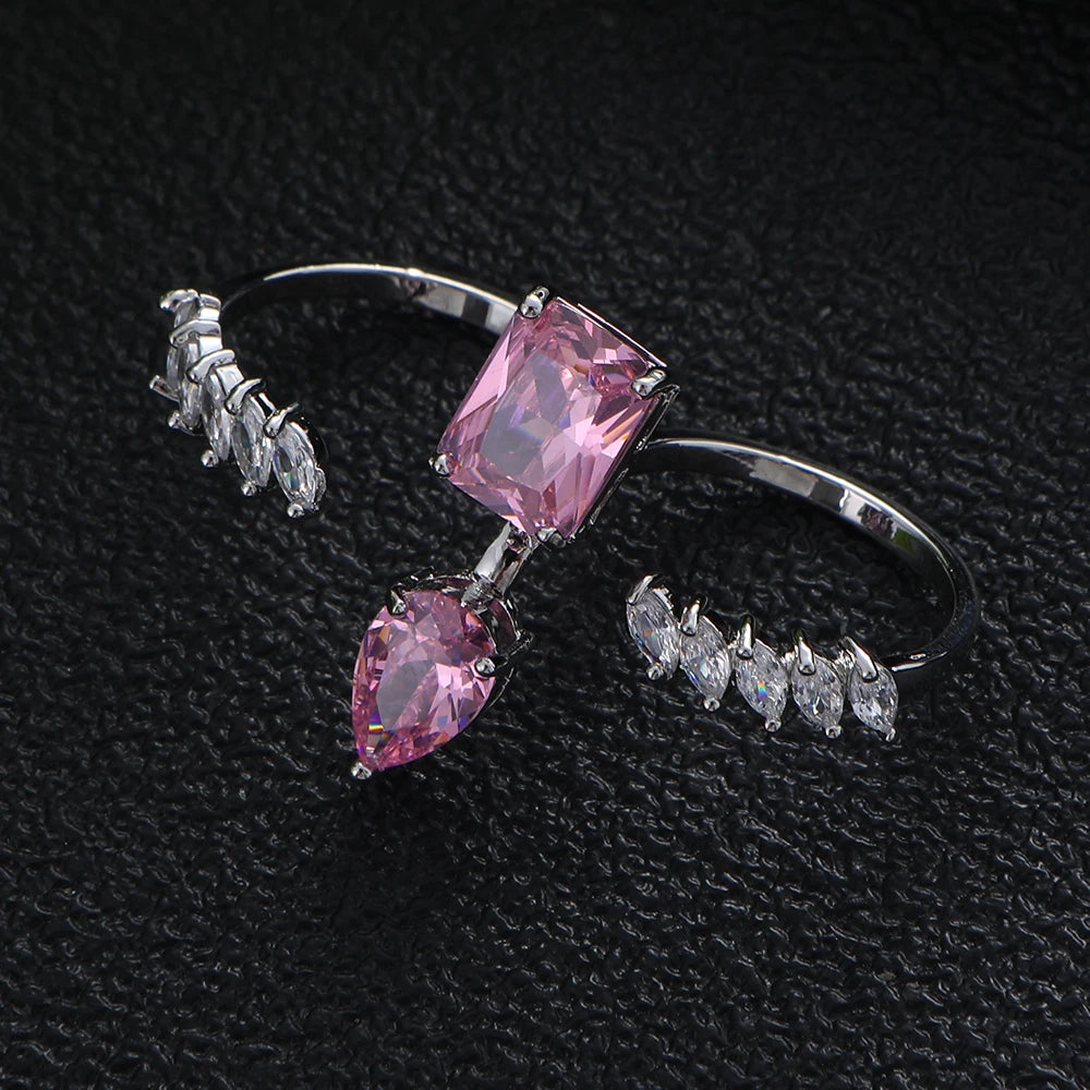 NEW Elegant Square Wedding Brand Rings for Women Cubic Zircon Finger Rings Beads Charm Ring Bohemian Beach Jewelry Gift R186