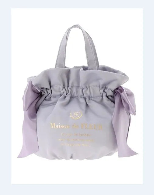 Japanese Style New Double-Sided Drawstring Bags Sweet Cute Girl Ladies Satin Bow Crossbody Shoulder Portable Handbag