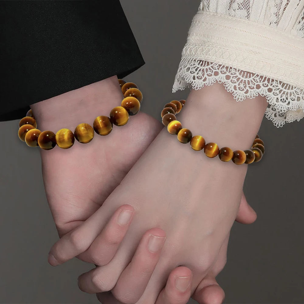 Couple Beaded Bracelet Natural Double Rainbow Obsidian Bead Bangle for Women Reiki Healing Loves Jewelry Valentine's Day Gift