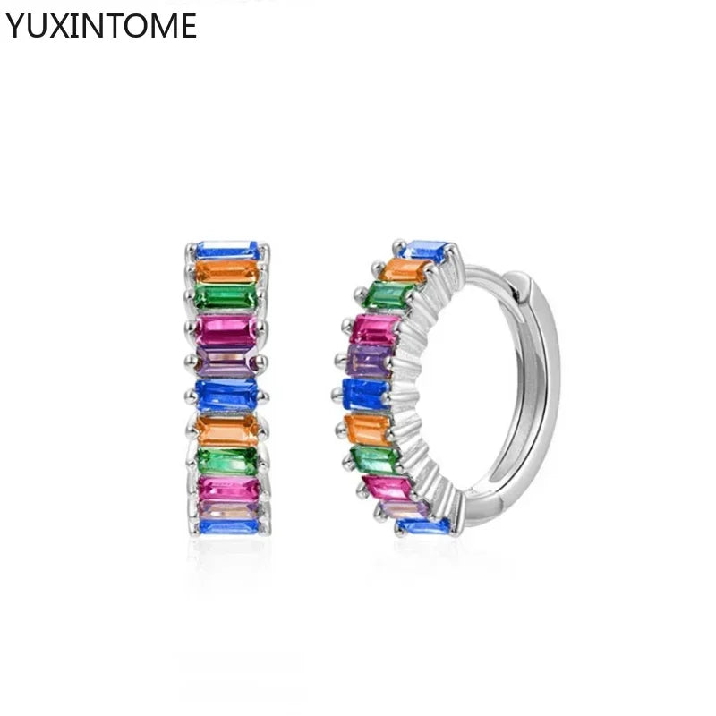 Colorful Crystal Earrings 925 Sterling Silver Ear Needle Stud Earrings for Women Cross Dangle Earrings Party Wedding Jewelry
