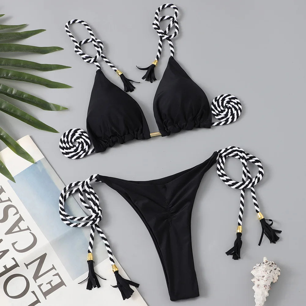 Swimsuit Women Bikinis Set Sexy Drawstring Bikini Beachwear Leopard Two-pieces Swimwear Bathing Suit Lace Up Bikini Set Biquinis