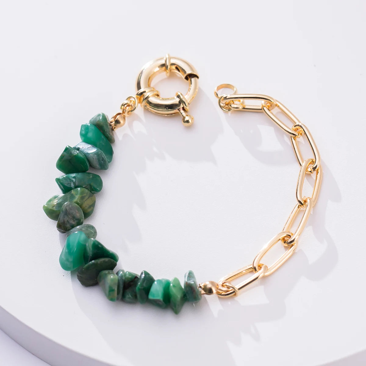Women Fashion Half Stainless Steel Chain Half Purple Natural Crushed Stone Bracelet HD127