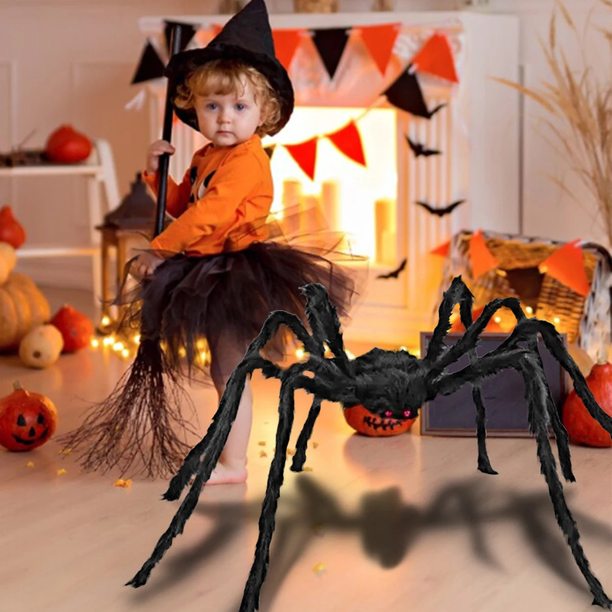 75/125cm Giant Black Spider Halloween Party Decor for Home 2025 Outdoor Haunted House Ornament Trick or Treat Big Black Spider