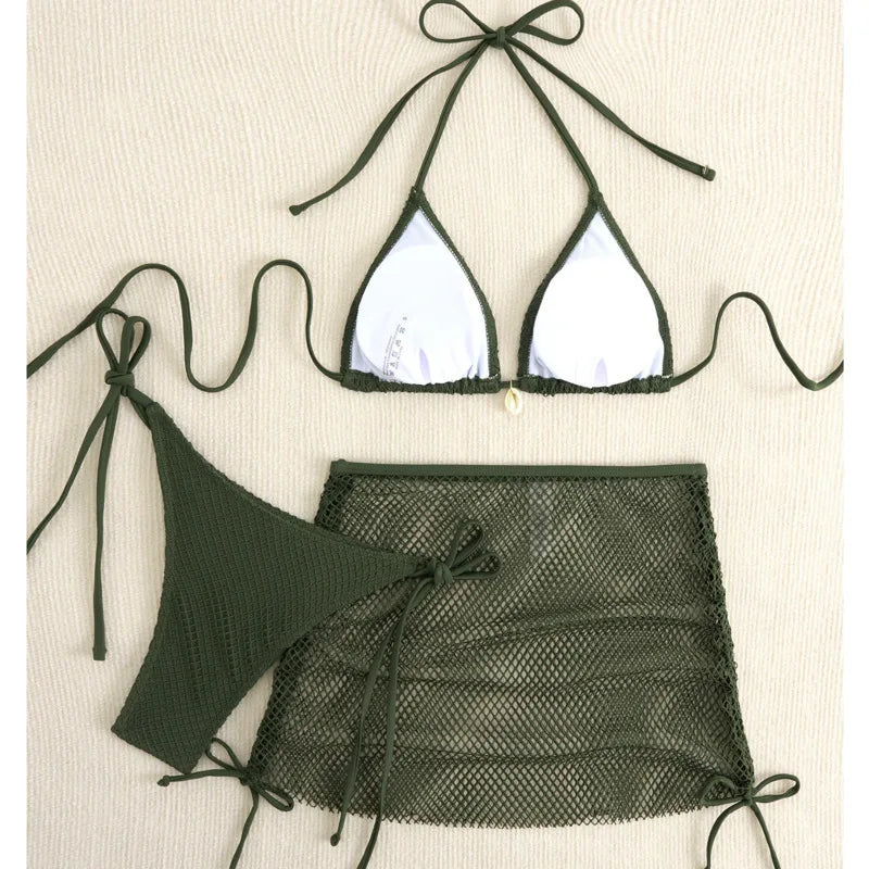 New Sexy Net Bikinis Female Swimsuits Women Three-Piece Swimwear Beach Swim Wear Bathing Suits Brazilian Bikini Set Pool Bather