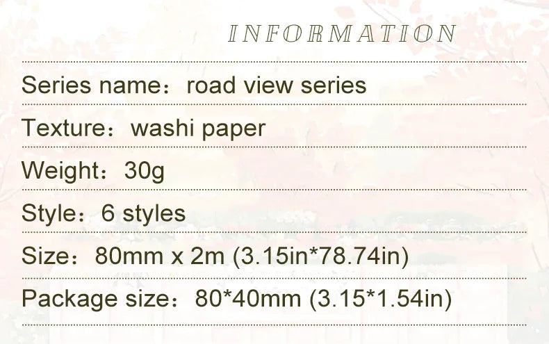 JIANWU 80mm*200cm Road View Series Vintage Travel Flower Landscape Material Collage Washi Tape Creative DIY Journal Stationery
