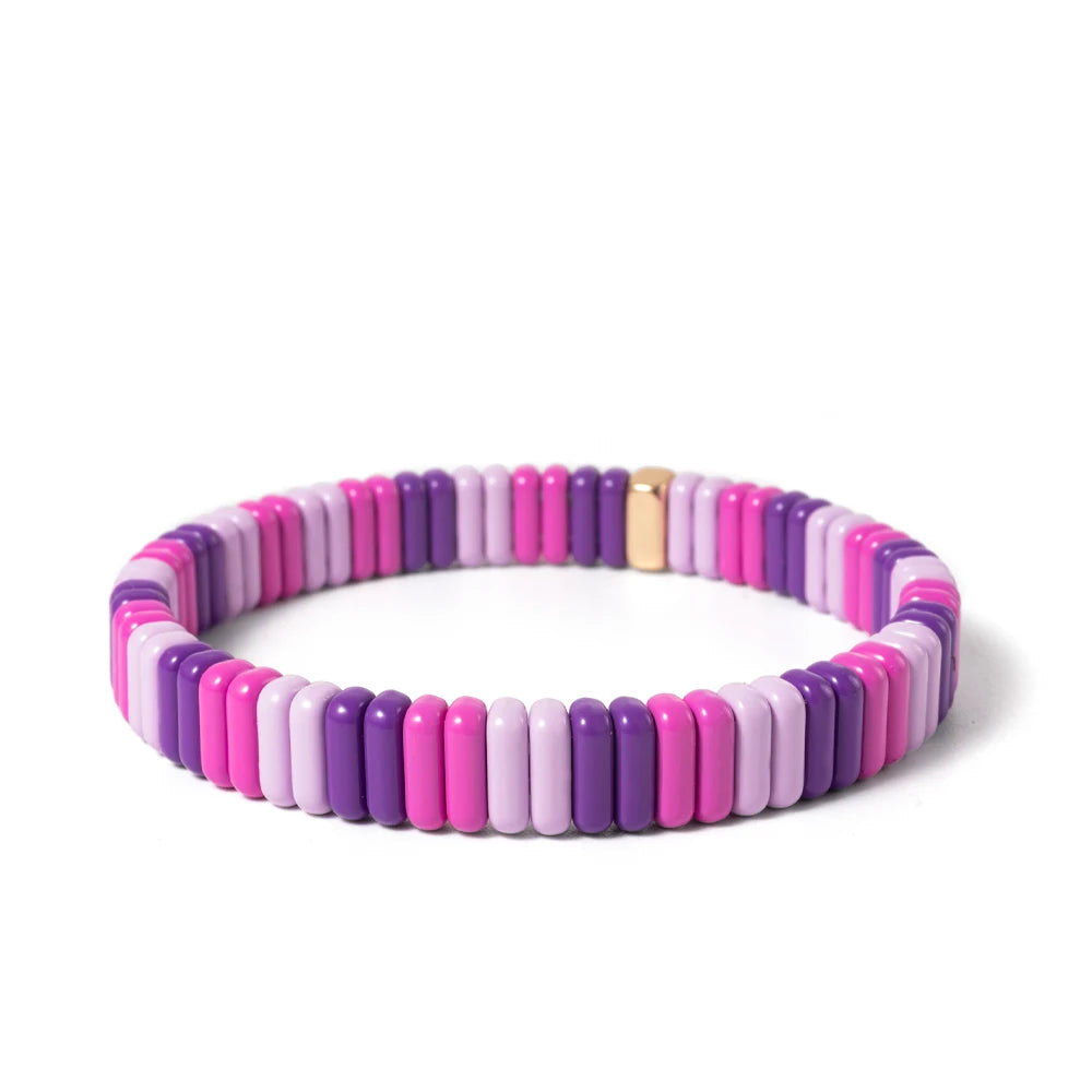 2024 New Design Elatic Rainbow Bracelets For Women 2X8MM Rectangle Beads Bracelets Bohemian Metal Bangle Colorful Jewelry