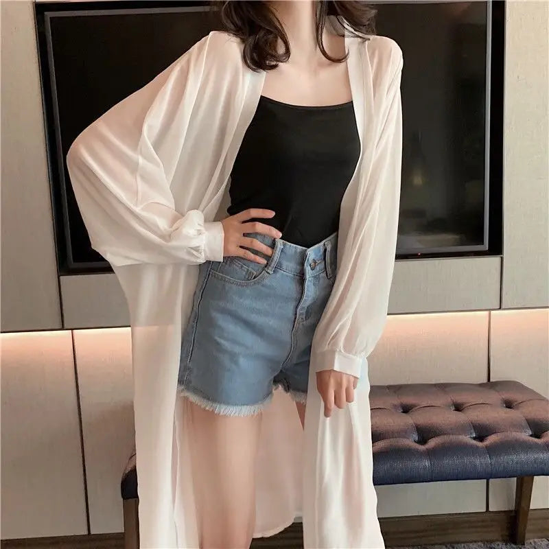 Solid Cardigans for Women Thin Summer Clothing Female Sunscreen Simple Long Sleeve Korean Style Loose Comfortable Breathable