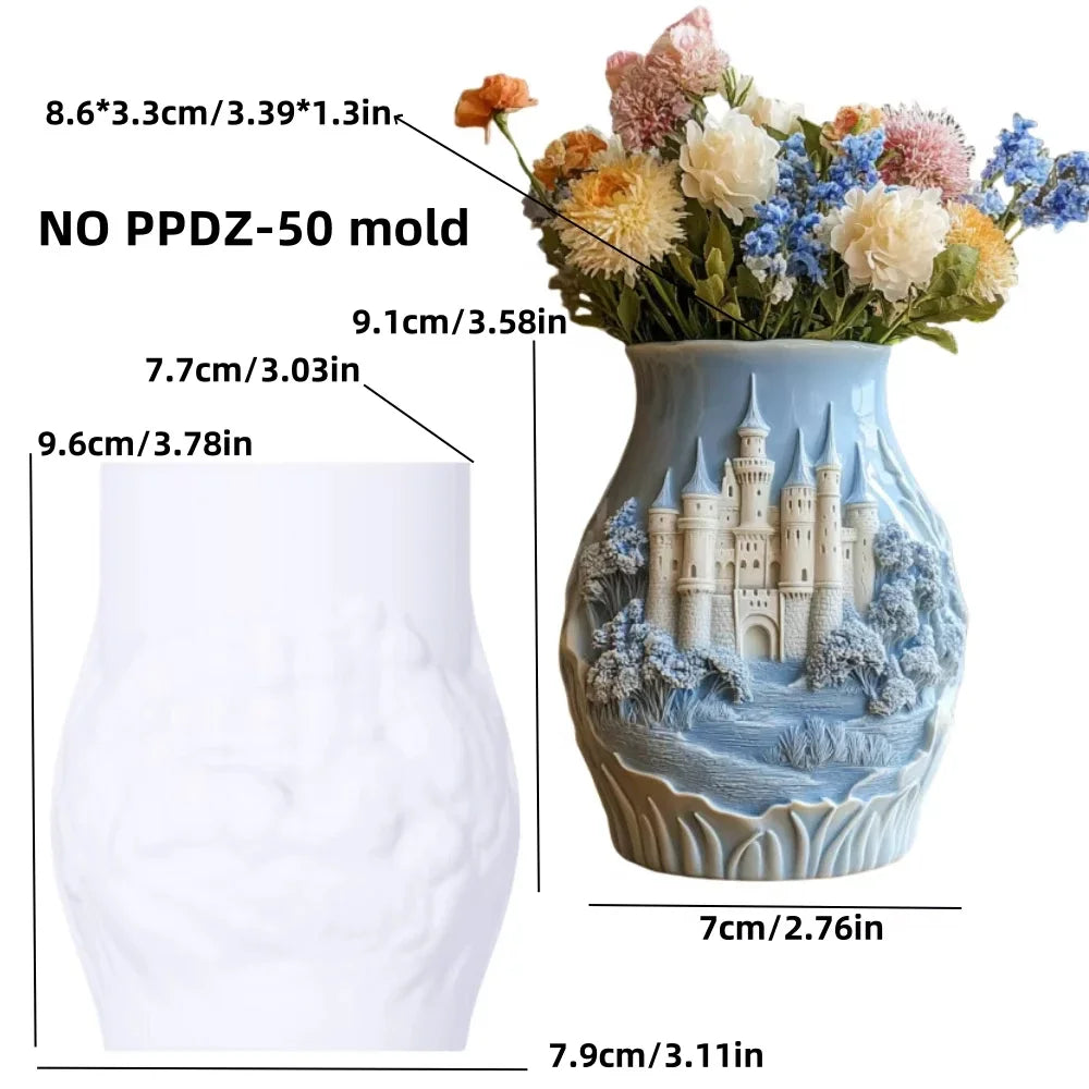 Windmill Town Succulent Plant Pot Silicone Mold  Windmill Town House Relief  Flower Pot Resin Mold Dream house storage box molds