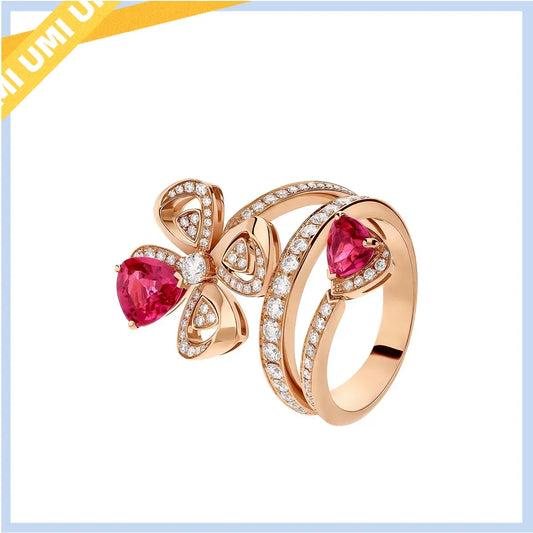 S925 Noble and Luxurious 18k Red Tourmaline Ring - Essential Jewelry for High End and Gorgeous Workplace Parties - Holiday Gift