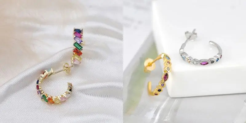 Colorful Crystal Earrings 925 Sterling Silver Ear Needle Stud Earrings for Women Cross Dangle Earrings Party Wedding Jewelry