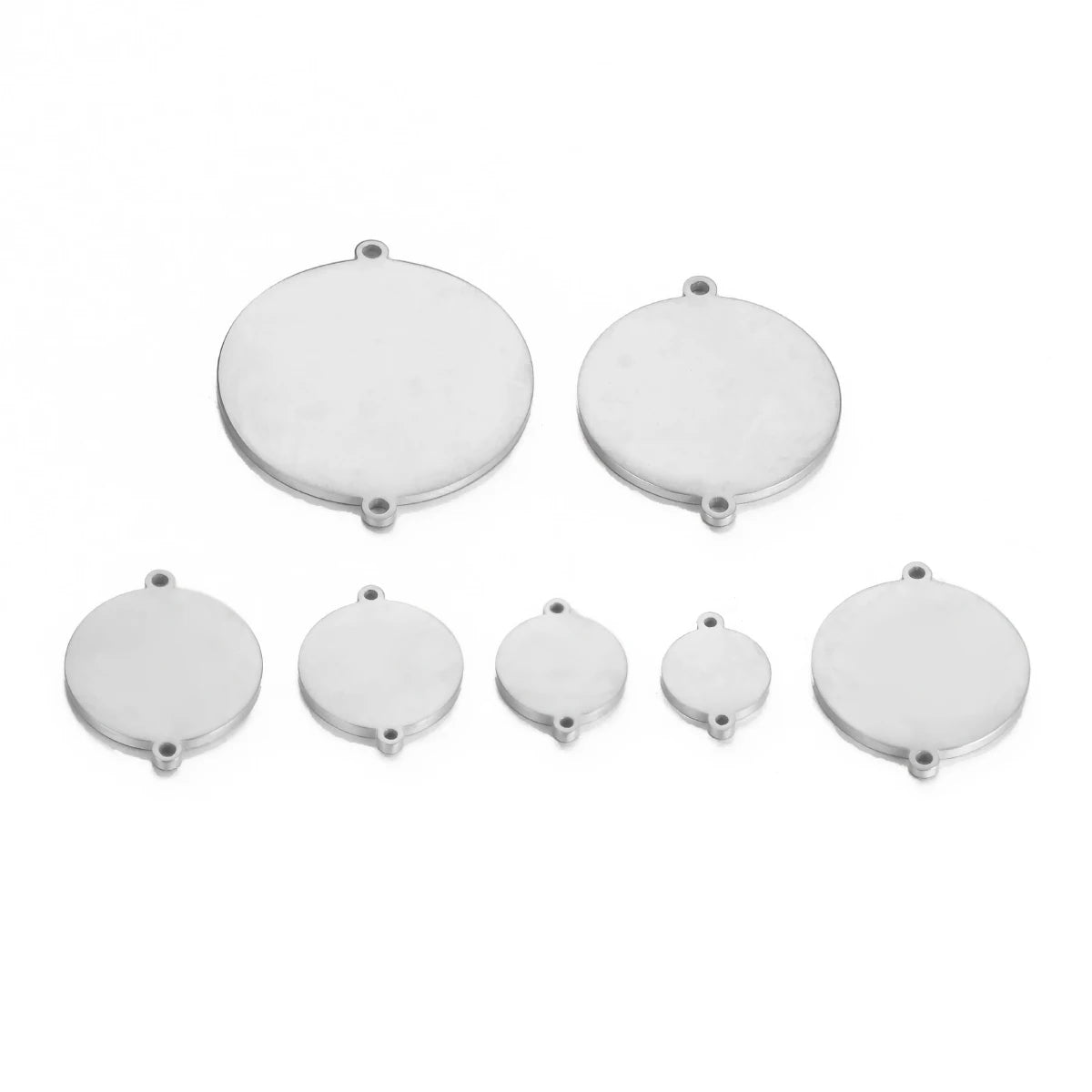 10mm-30mm 10pcs/lot Stainless Steel Round Logo Name Charms Disc Pendant Connectors Two Hole Personalized for Jewelry Making DIY
