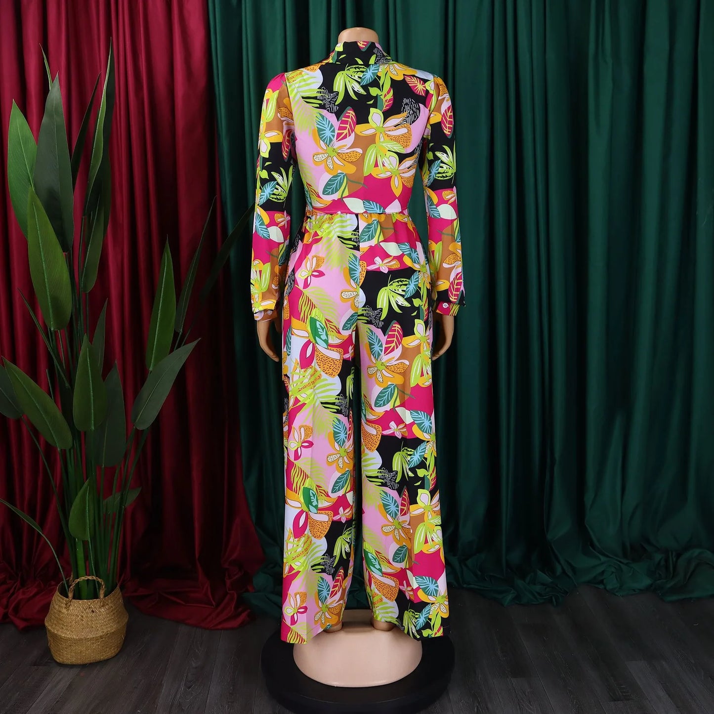 Women 2 Pieces Printed Pants Sets Blouse & Wide Leg Pants Floor Length Fashion High Street Wear Female Two Pieces Matching Sets