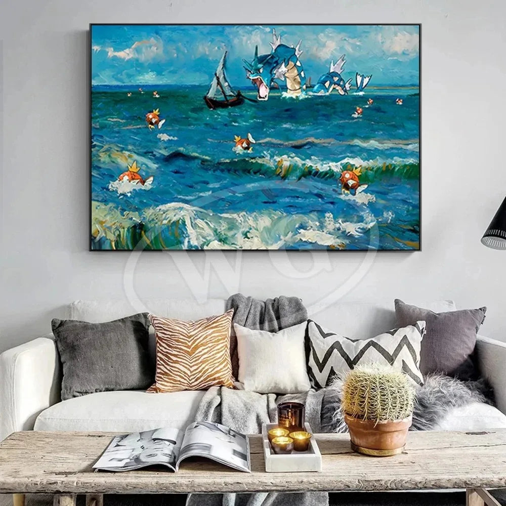 Van Gogh Museum Pocket Monster Anime Character Pikachu Canvas Painting Poster Living Room Bedroom Decoration Christmas Gift