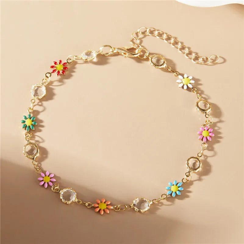 Exquisite Boho Candy Color Heart Shaped Crystal Bracelet for Women Fashion Charm Zircon Butterfly Pearl Metal Chain Bracelets