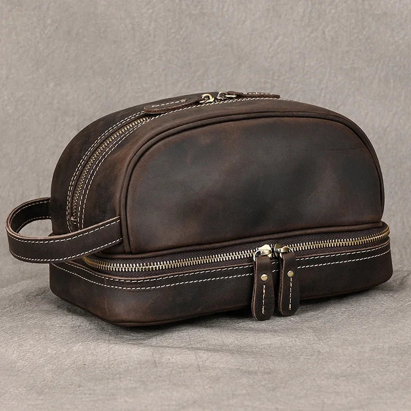 Fashion High Quality Small Travel Bag Crazy Horse Leather Travel Wallet Storage Bag Washing Make Up Bag For Travel toiletry