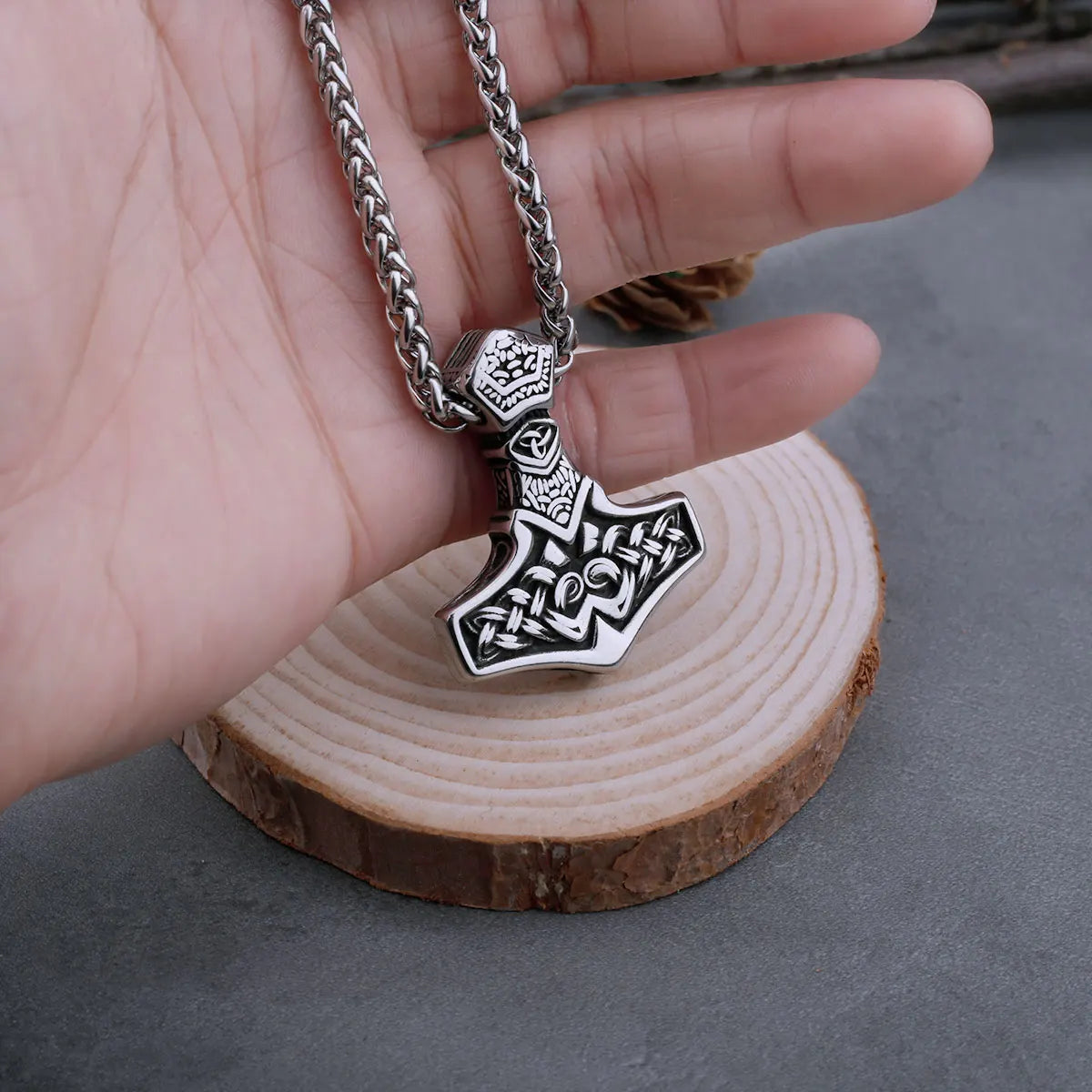 316L Stainless Steel Viking Vintage Mjolnir Thor's Hammer Necklace Men's Celtic Knot Amulet Charm Hip Hop Biker Pendant Jewelry